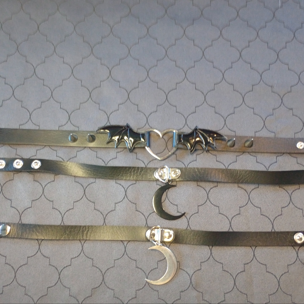 Black Leather Chokers with Silver Accents Pack Of Three